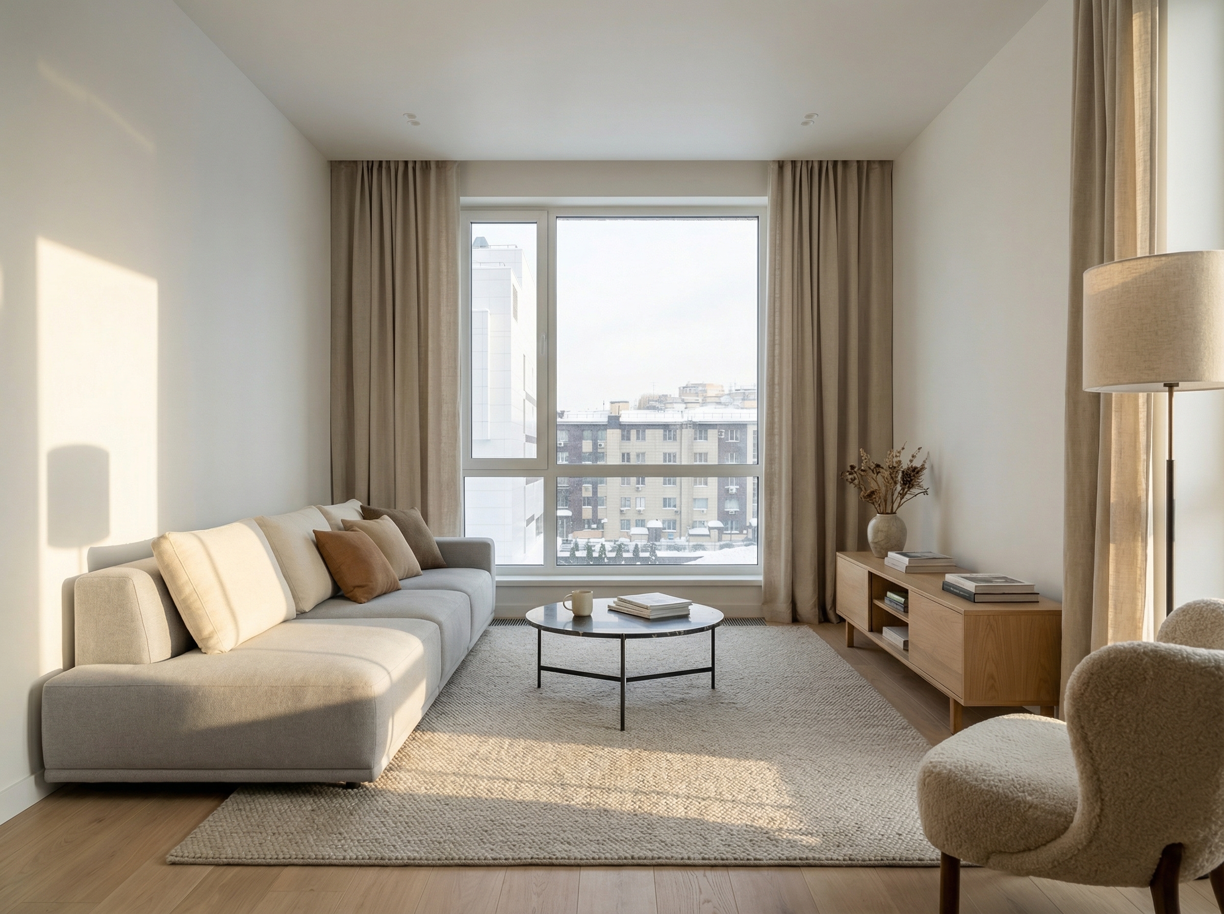 Дизайн гостиной в стиле Минимализм — фото интерьера от нейросети RoomGPT