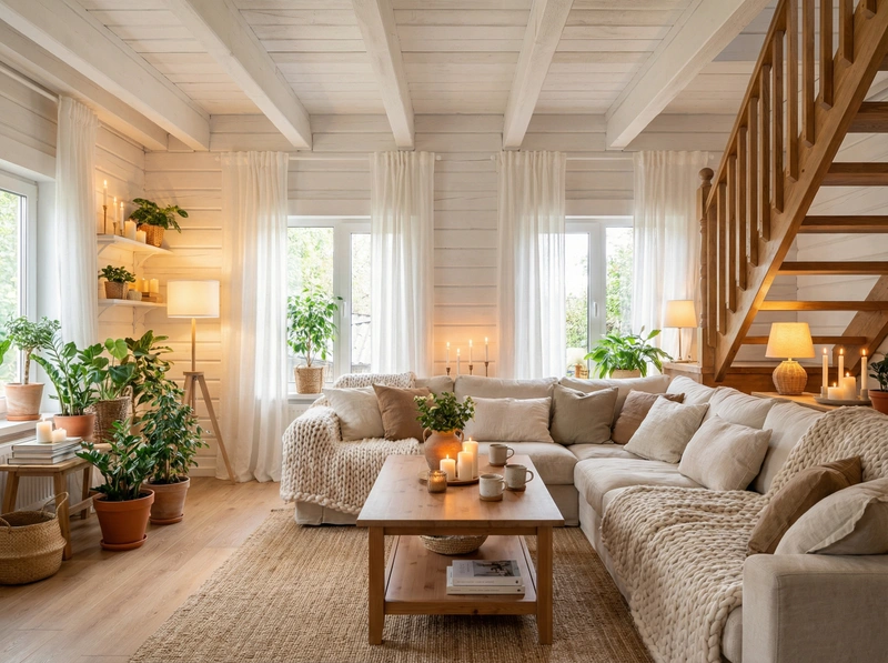 Дизайн интерьера в стиле Хюгге — Гостиная от нейросети RoomGPT
