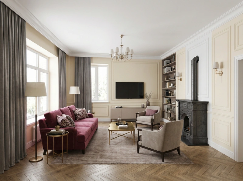 Дизайн интерьера в стиле Классика — Гостиная от нейросети RoomGPT