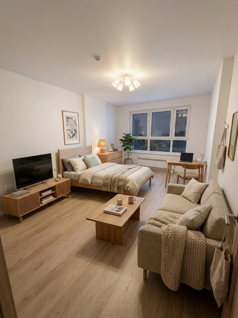 Дизайн спальни в стиле Хюгге — фото интерьера от нейросети RoomGPT