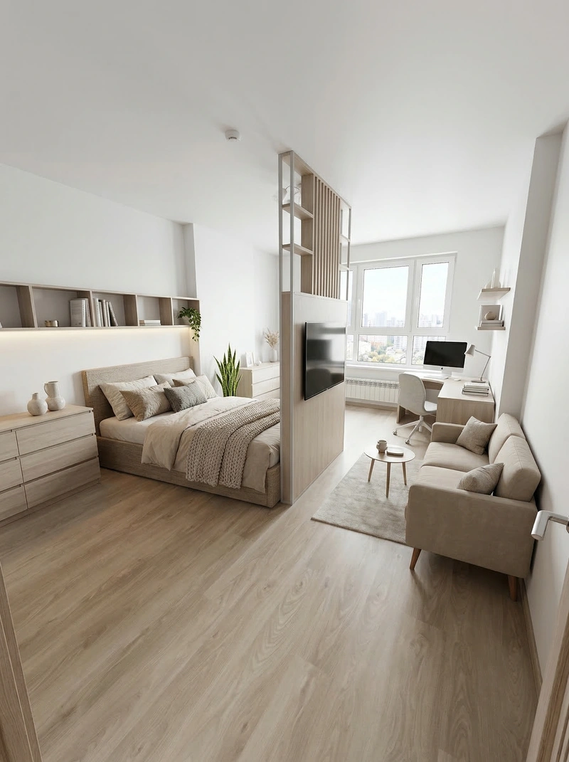 Дизайн спальни в стиле Сканди — фото интерьера от нейросети RoomGPT