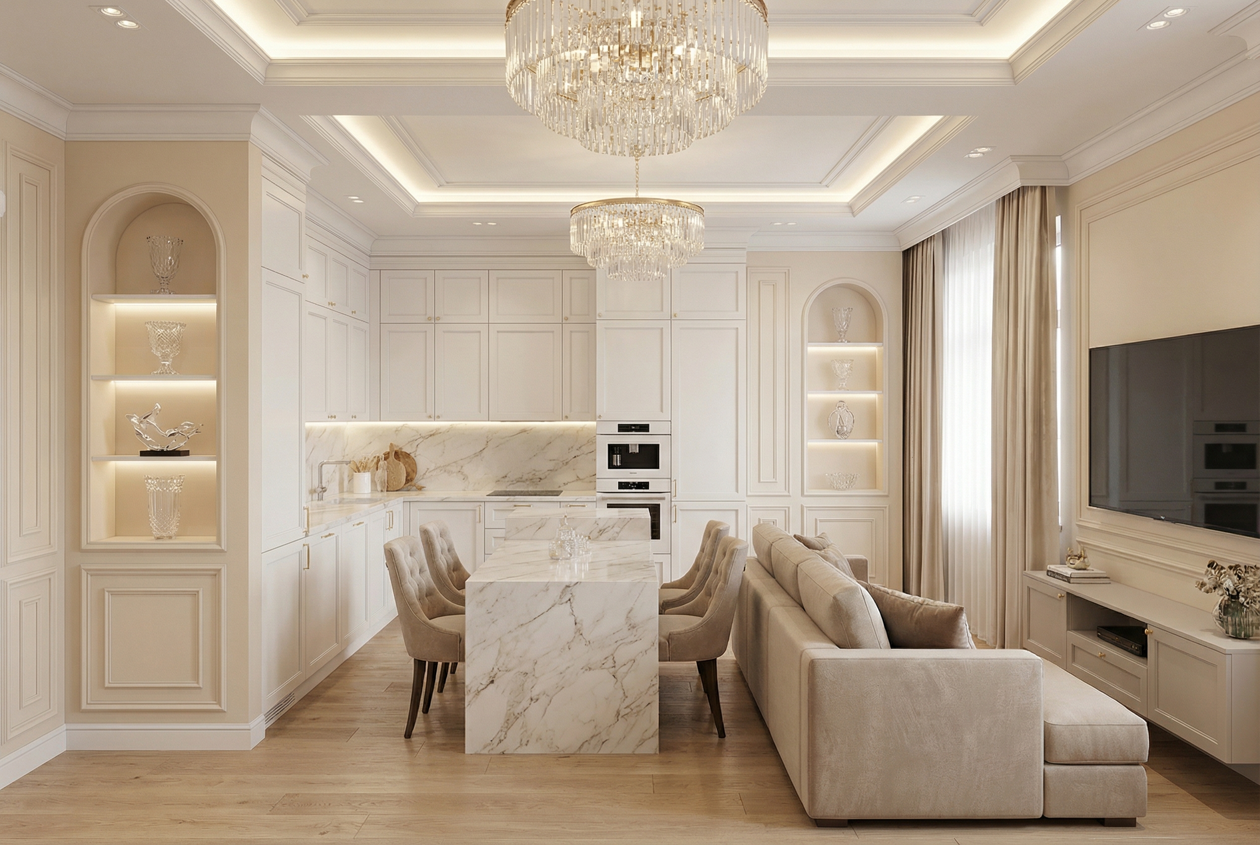 Дизайн кухни в стиле Классика — фото интерьера от нейросети RoomGPT