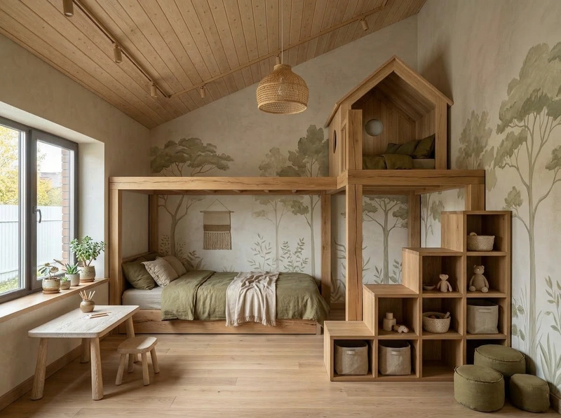 Дизайн детской в стиле Japandi — фото интерьера от нейросети RoomGPT