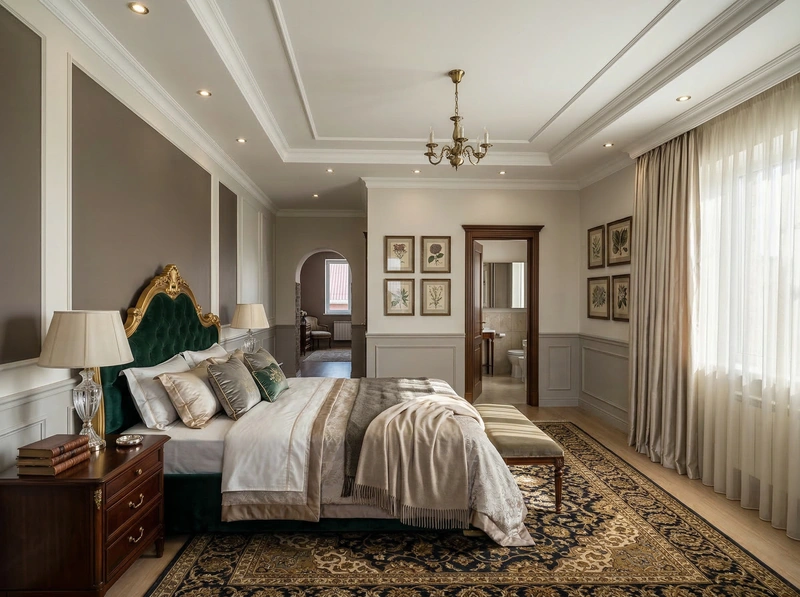Дизайн спальни в стиле Классика — фото интерьера от нейросети RoomGPT