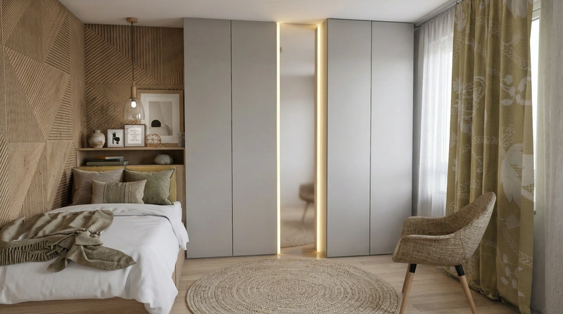 Дизайн спальни в стиле Japandi — фото интерьера от нейросети RoomGPT