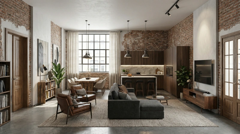 Дизайн интерьера в стиле Лофт — Гостиная от нейросети RoomGPT