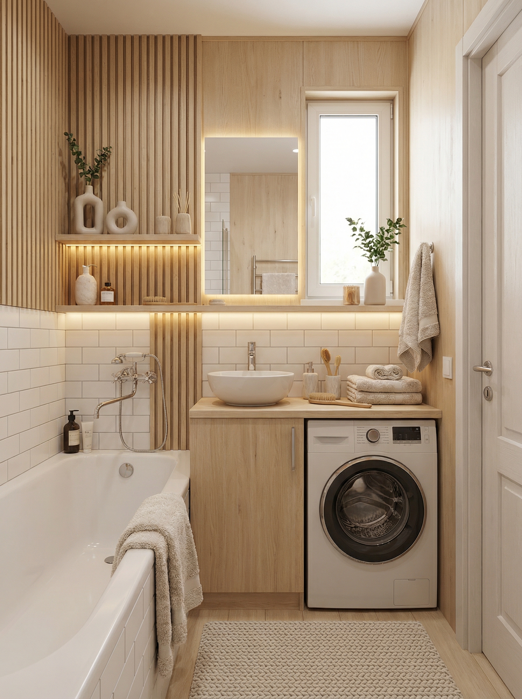 Дизайн ванной в стиле Хюгге — фото интерьера от нейросети RoomGPT