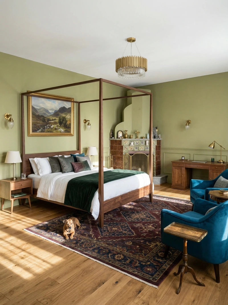 Дизайн спальни в стиле Британский — фото интерьера от нейросети RoomGPT