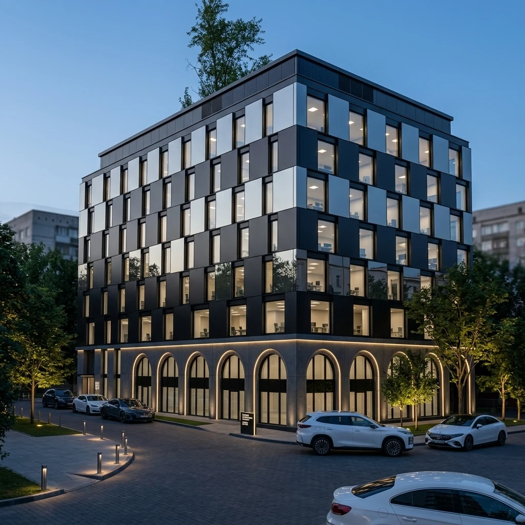 Дизайн фасада в стиле Хай-тек — Фасад от нейросети RoomGPT