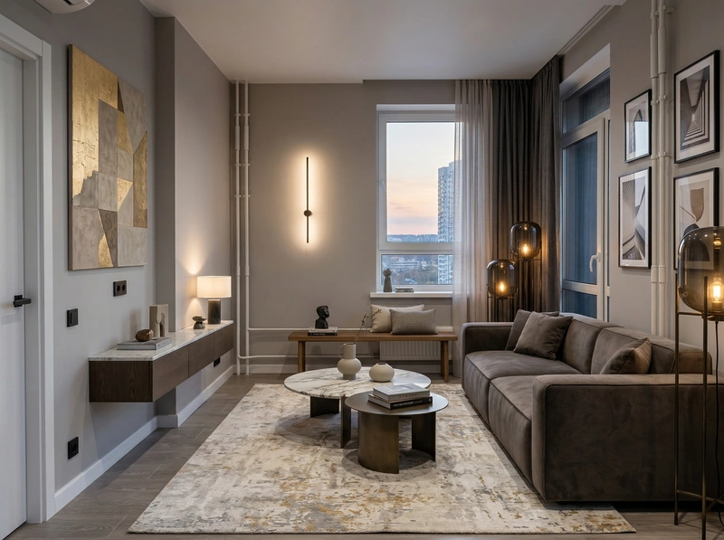 Дизайн гостиной в стиле Контемпорари — фото интерьера от нейросети RoomGPT