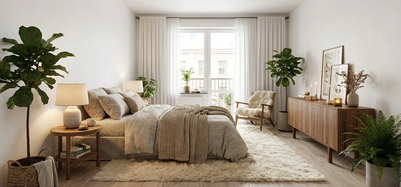 Дизайн интерьера в стиле Хюгге — Спальня от нейросети RoomGPT