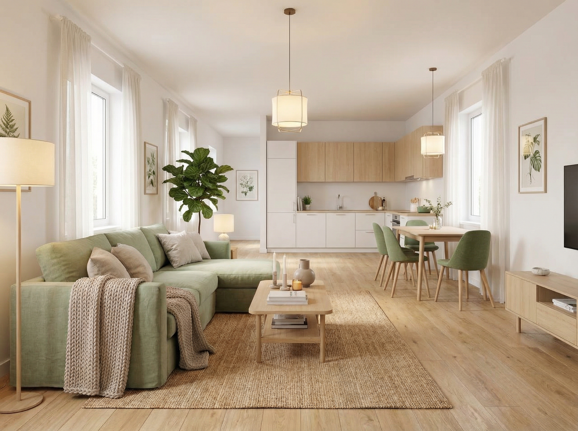 Дизайн гостиной в стиле Хюгге — фото интерьера от нейросети RoomGPT