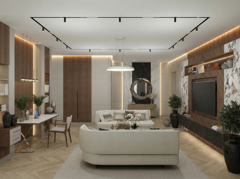 Дизайн гостиной в стиле Контемпорари — фото интерьера от нейросети RoomGPT