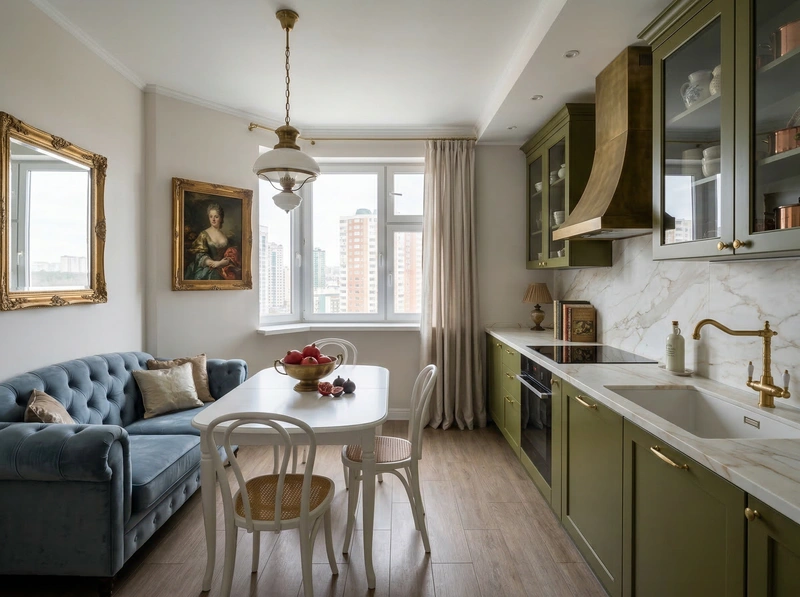 Дизайн кухни в стиле Классика — фото интерьера от нейросети RoomGPT