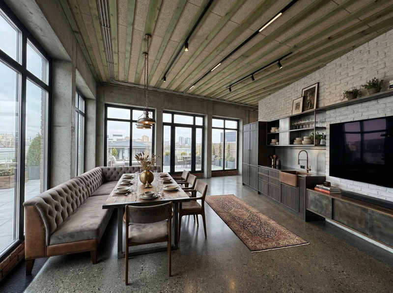 Дизайн гостиной в стиле Лофт — фото интерьера от нейросети RoomGPT