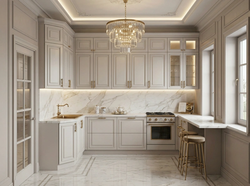Дизайн кухни в стиле Неоклассика — фото интерьера от нейросети RoomGPT