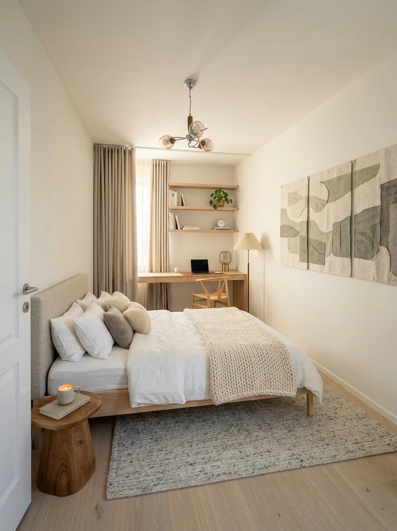 Дизайн спальни в стиле Хюгге — фото интерьера от нейросети RoomGPT