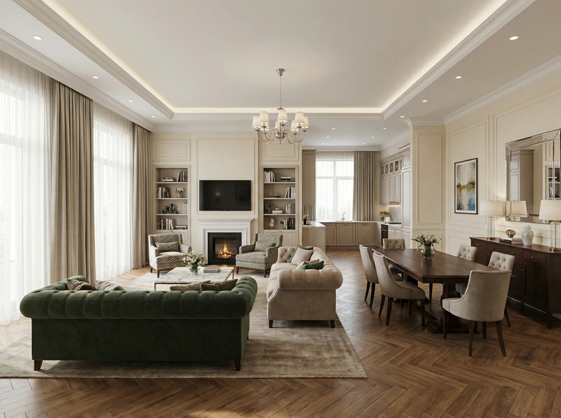 Дизайн интерьера в стиле Классика — Гостиная от нейросети RoomGPT