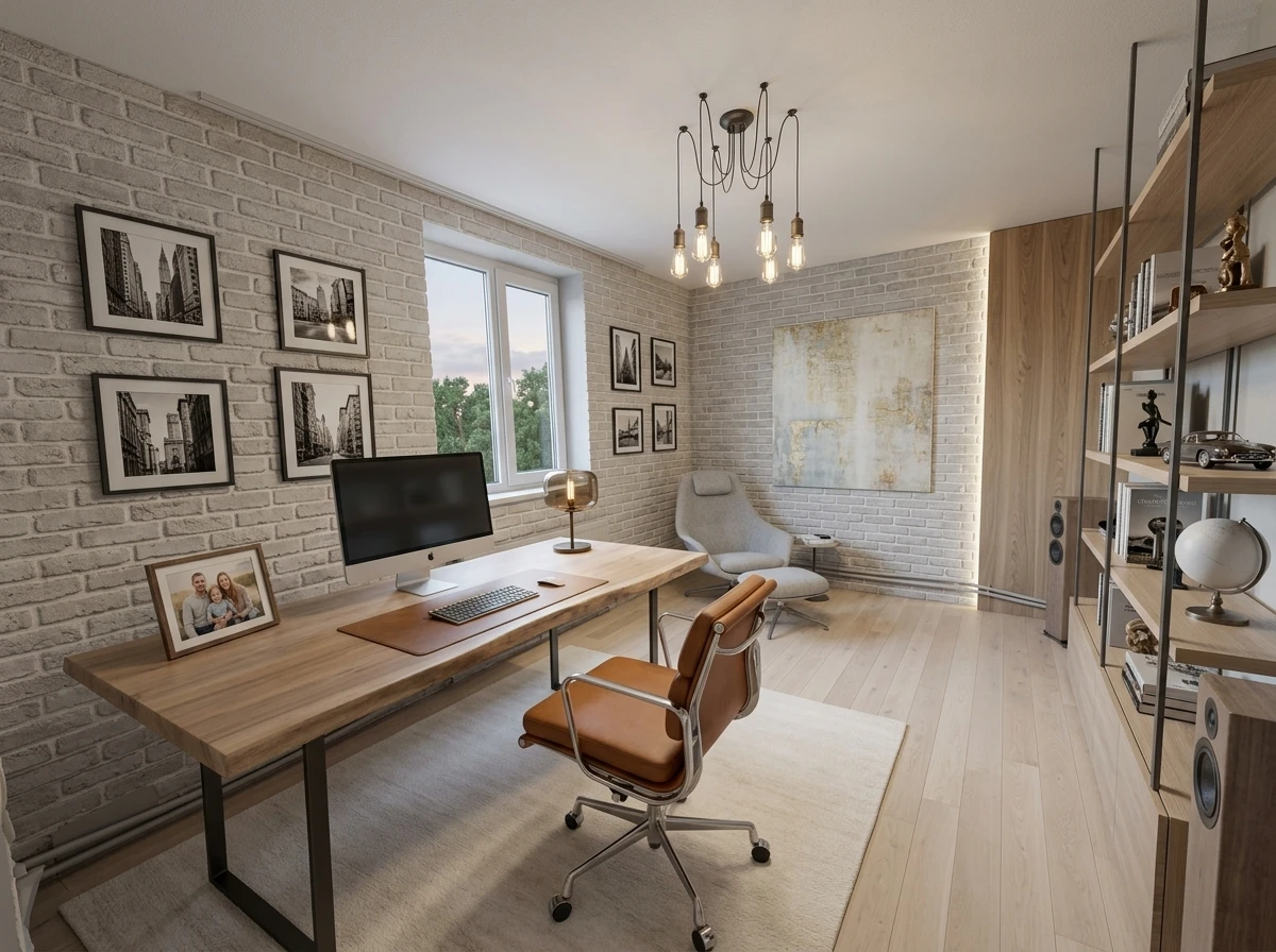 Дизайн кабинета в стиле Лофт — фото интерьера от нейросети RoomGPT