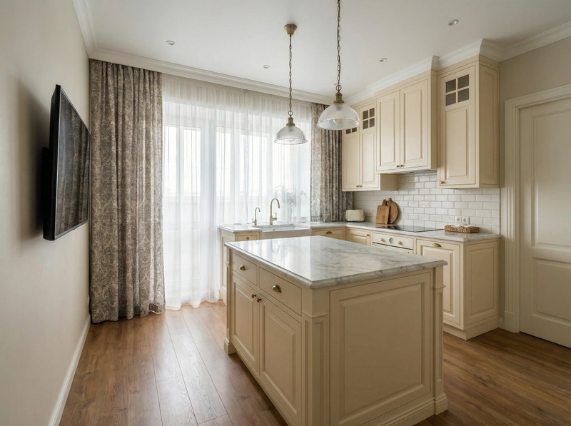 Дизайн интерьера в стиле Классика — Кухня от нейросети RoomGPT