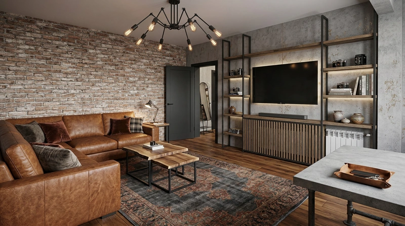 Дизайн интерьера в стиле Лофт — Гостиная от нейросети RoomGPT