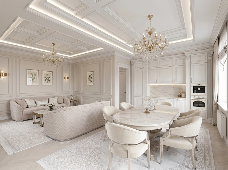 Дизайн интерьера в стиле Неоклассика — Гостиная от нейросети RoomGPT