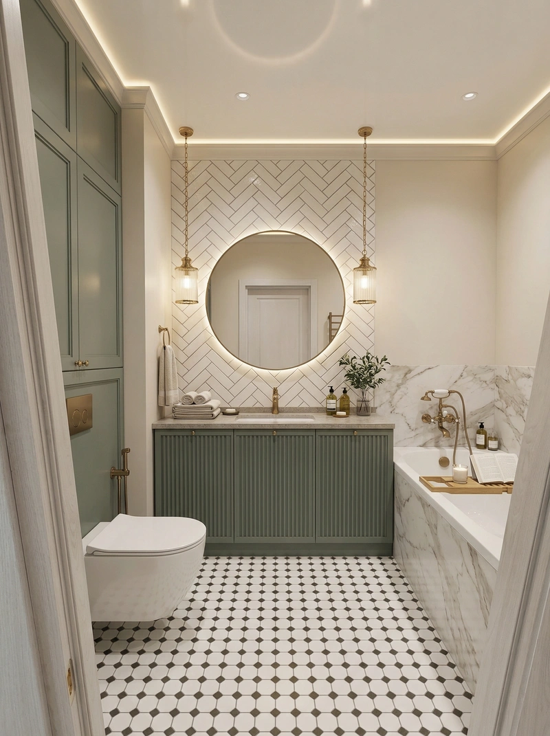 Дизайн ванной в стиле Классика — фото интерьера от нейросети RoomGPT