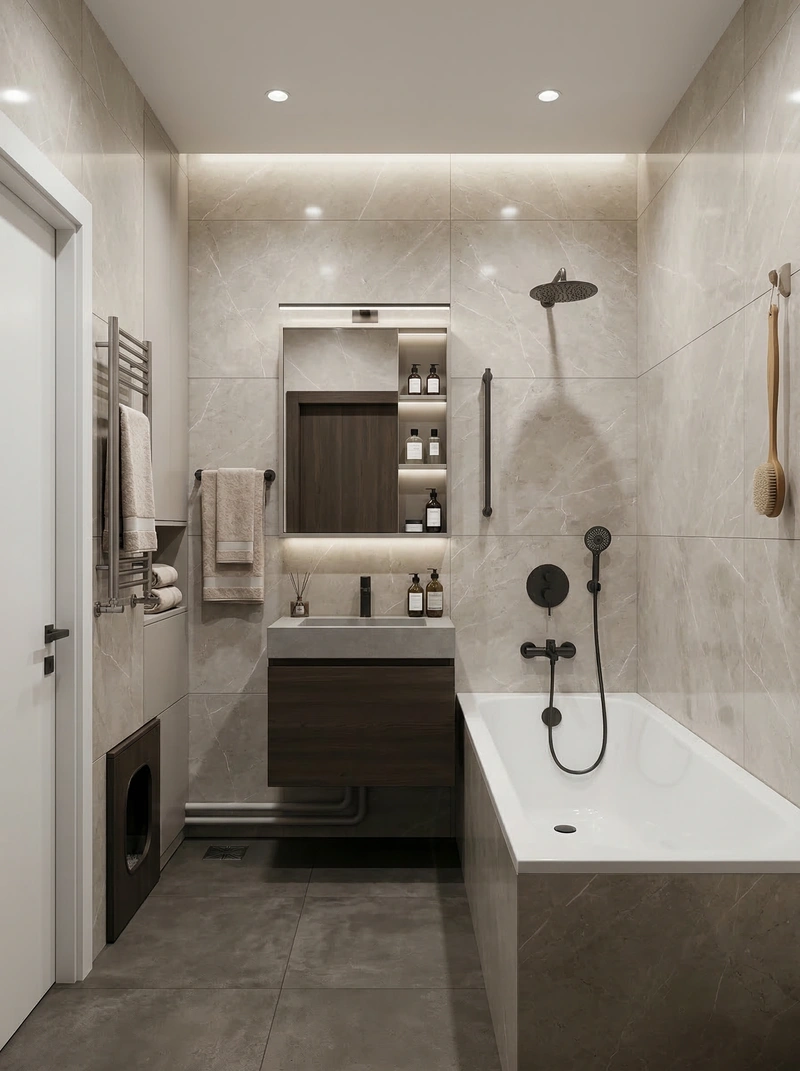 Дизайн ванной в стиле Контемпорари — фото интерьера от нейросети RoomGPT
