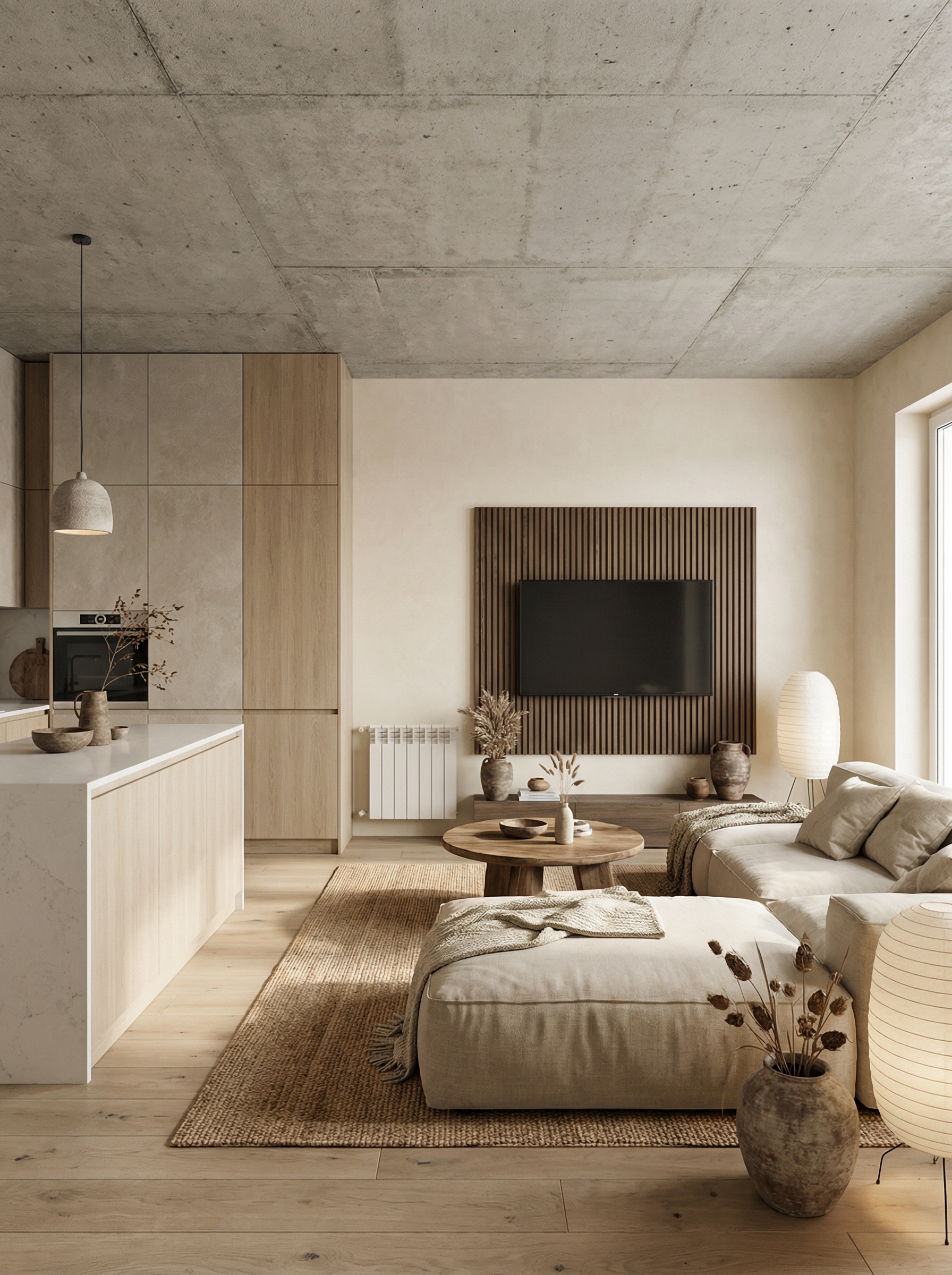 Дизайн гостиной в стиле Japandi — фото интерьера от нейросети RoomGPT