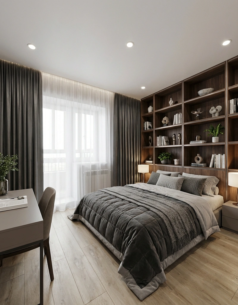 Дизайн интерьера в стиле Контемпорари — Спальня от нейросети RoomGPT