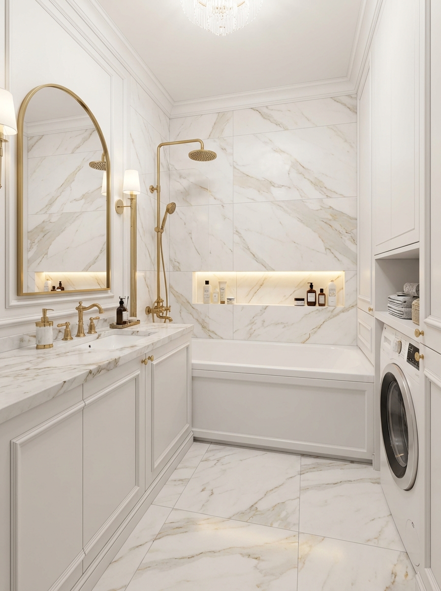 Дизайн ванной в стиле Классика — фото интерьера от нейросети RoomGPT