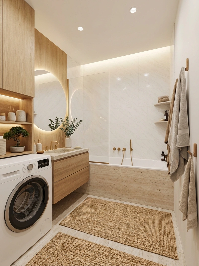 Дизайн ванной в стиле Japandi — фото интерьера от нейросети RoomGPT