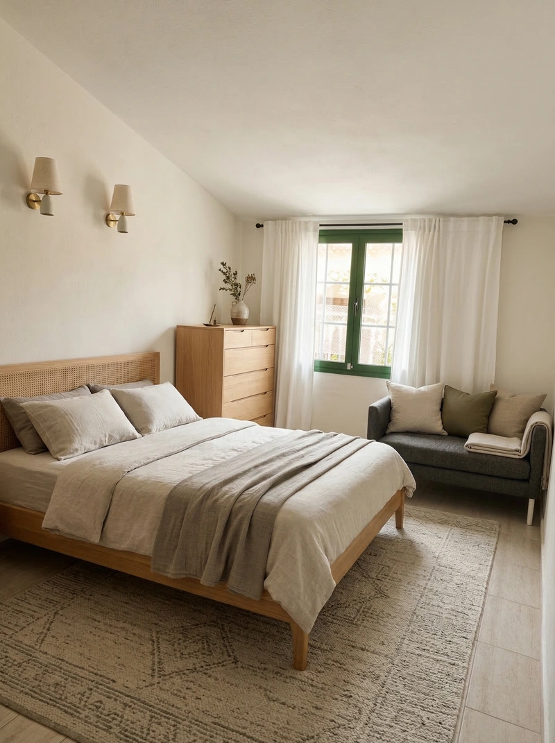 Дизайн спальни в стиле Japandi — фото интерьера от нейросети RoomGPT