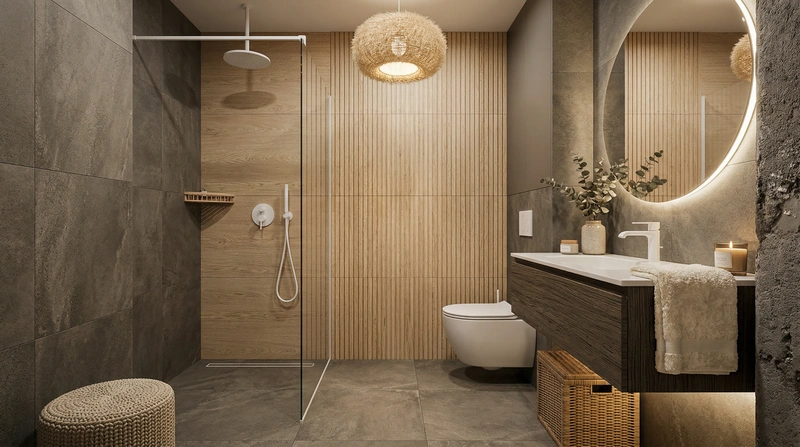 Дизайн ванной в стиле Хюгге — фото интерьера от нейросети RoomGPT