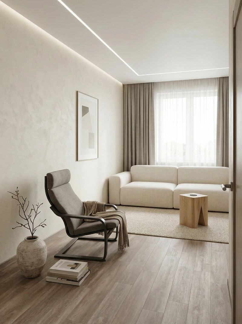 Дизайн интерьера в стиле Минимализм — Гостиная от нейросети RoomGPT