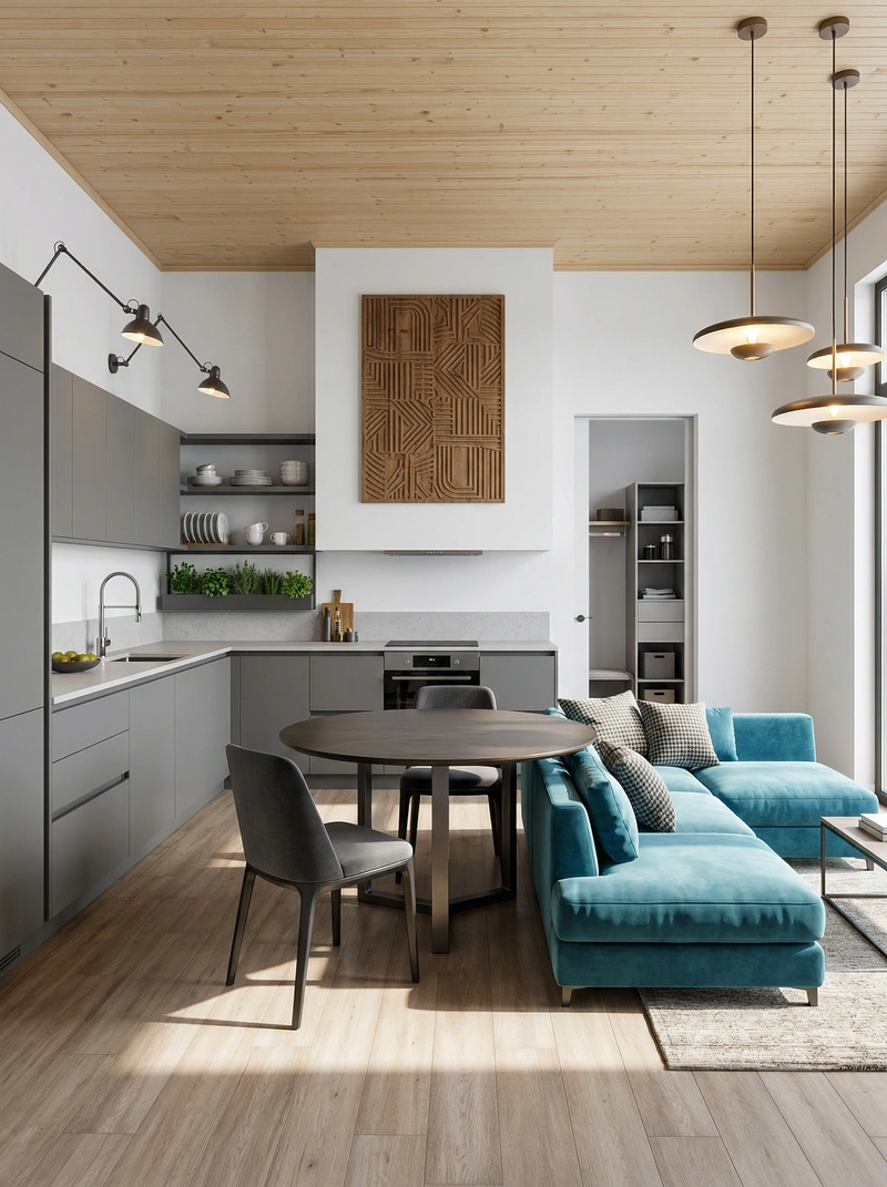 Дизайн интерьера в стиле Контемпорари — Гостиная от нейросети RoomGPT