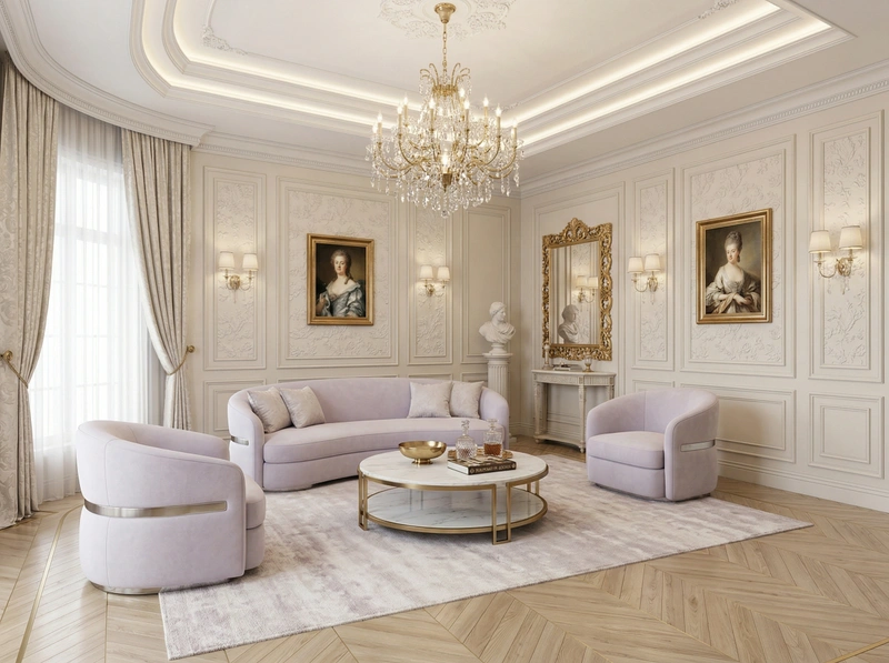 Дизайн гостиной в стиле Неоклассика — фото интерьера от нейросети RoomGPT