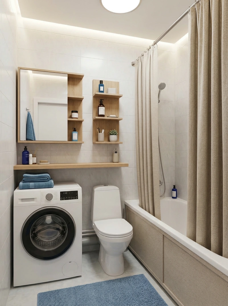 Дизайн ванной в стиле Сканди — фото интерьера от нейросети RoomGPT