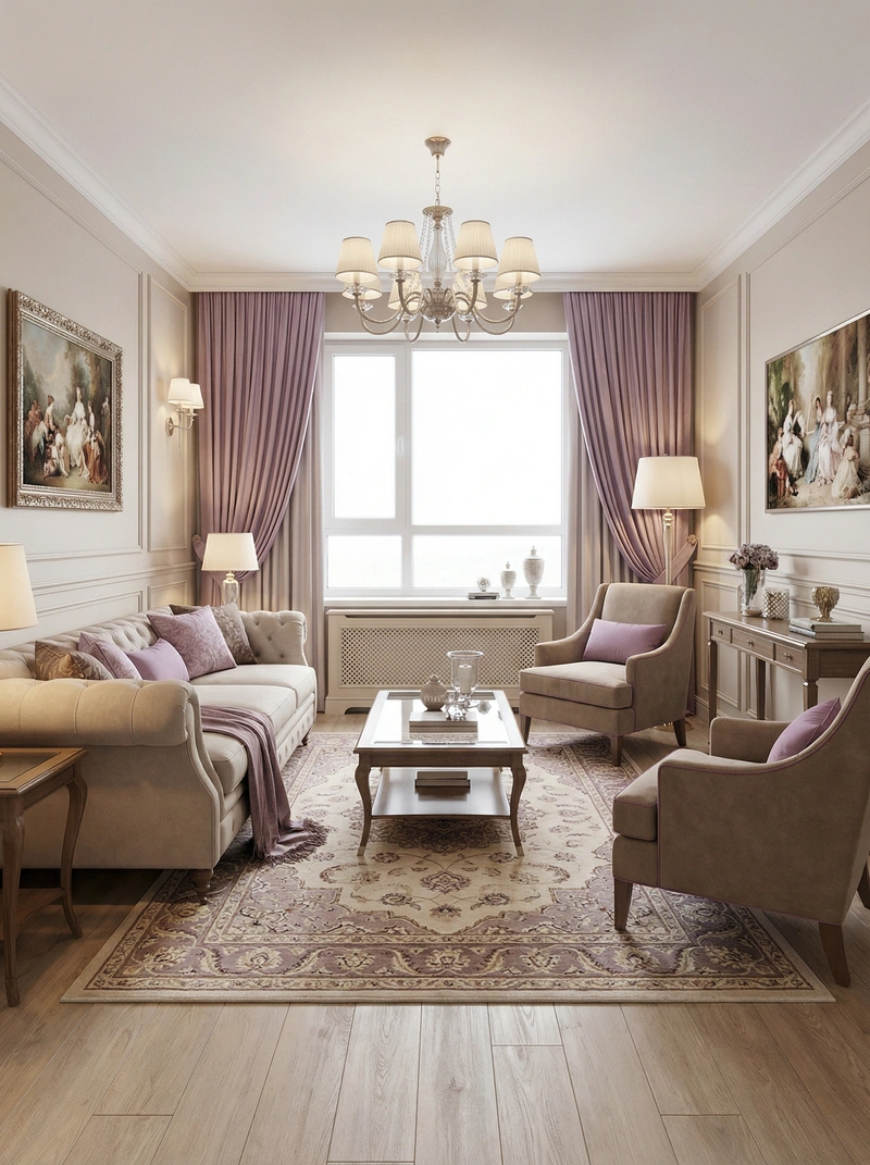 Дизайн интерьера в стиле Классика — Гостиная от нейросети RoomGPT