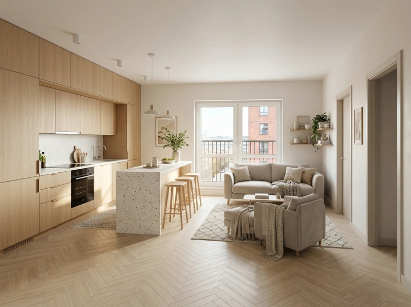 Дизайн гостиной в стиле Хюгге — фото интерьера от нейросети RoomGPT