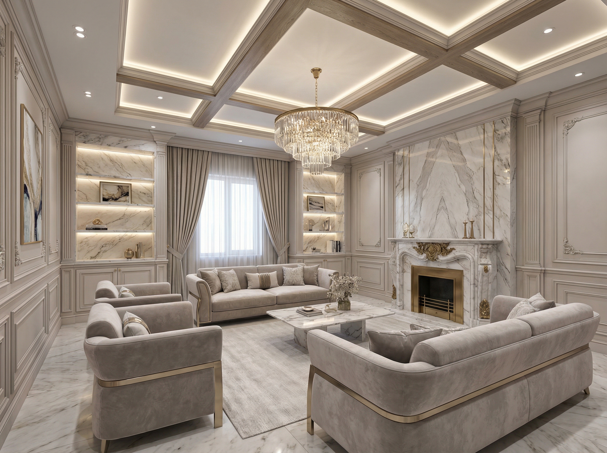 Дизайн гостиной в стиле Классика — фото интерьера от нейросети RoomGPT