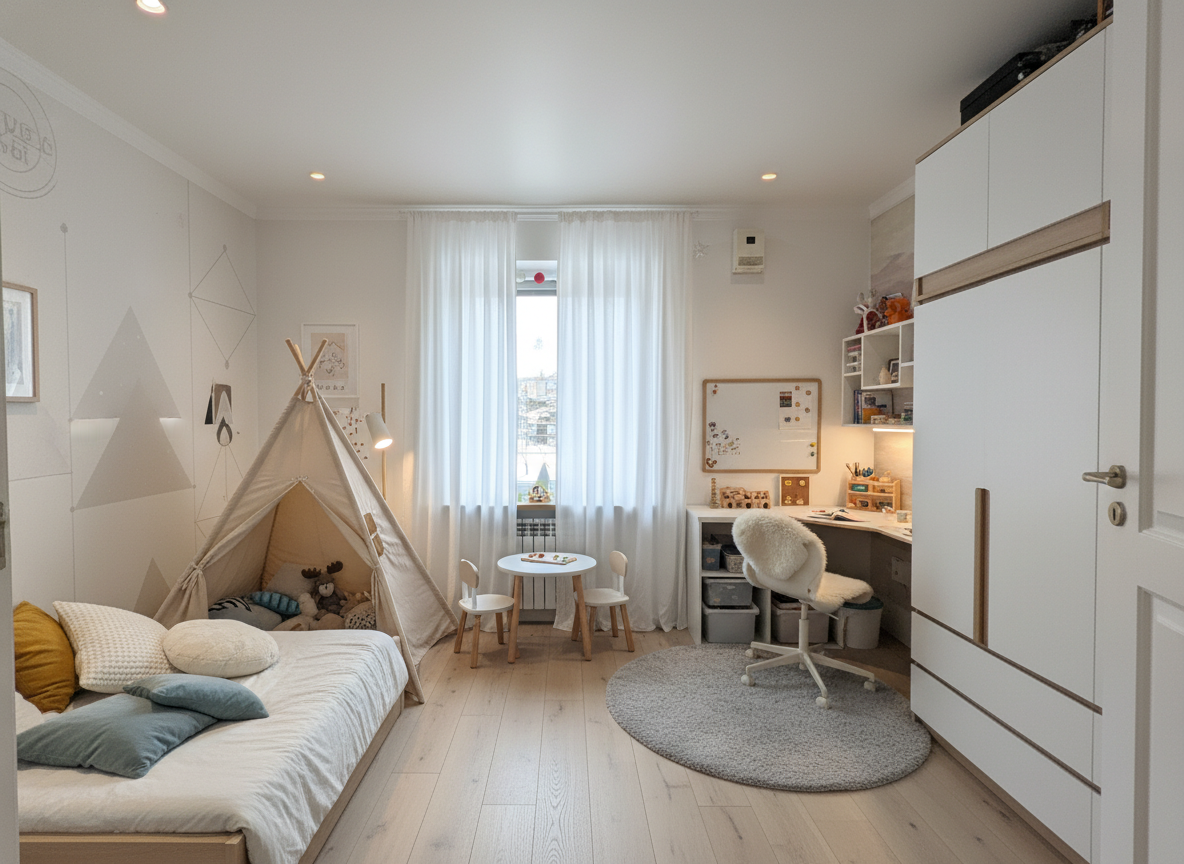 Дизайн детской в стиле Хюгге — фото интерьера от нейросети RoomGPT