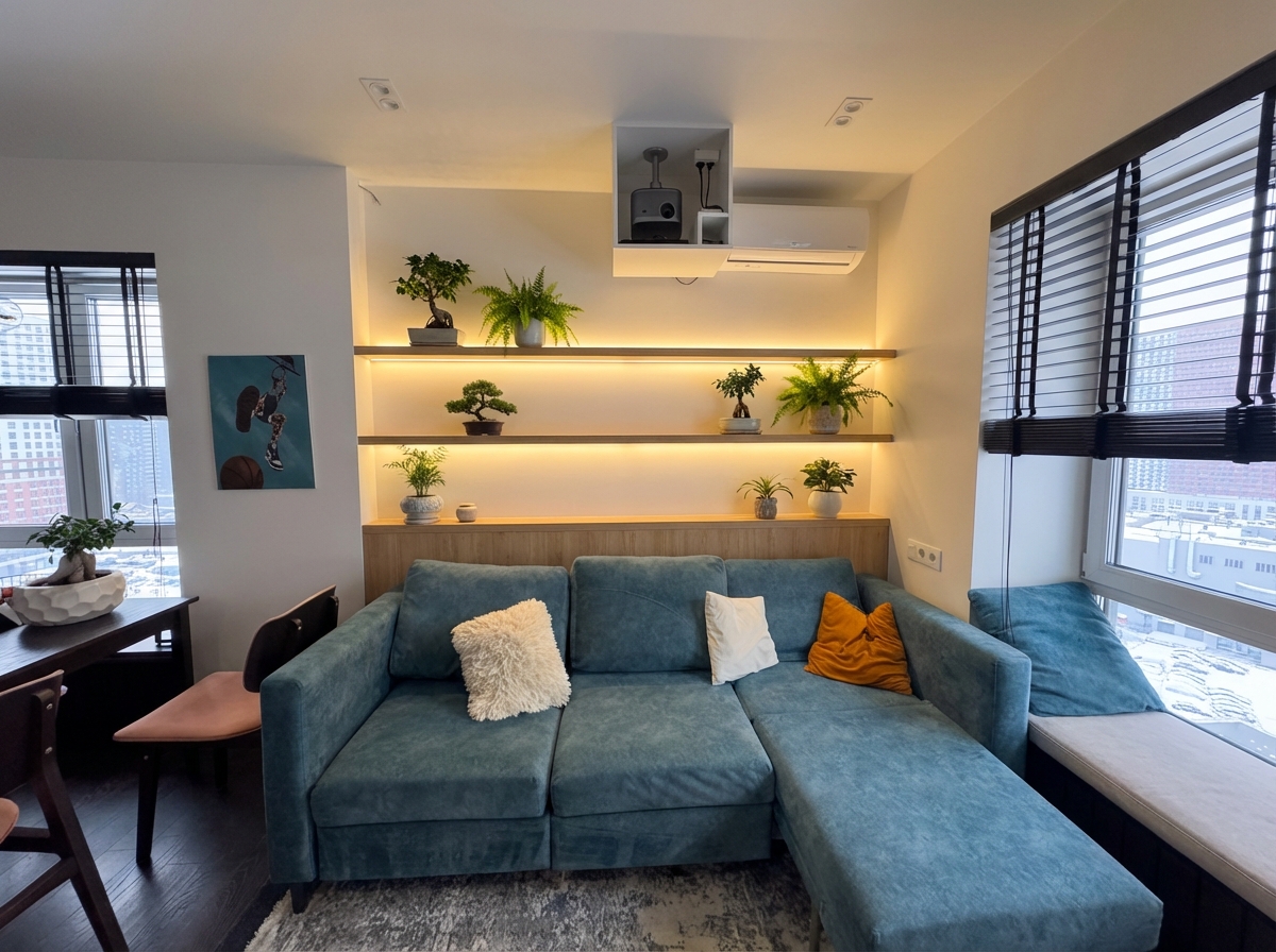 Дизайн гостиной в стиле Japandi — фото интерьера от нейросети RoomGPT