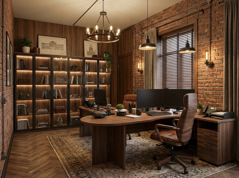 Дизайн интерьера в стиле Лофт — Кабинет от нейросети RoomGPT