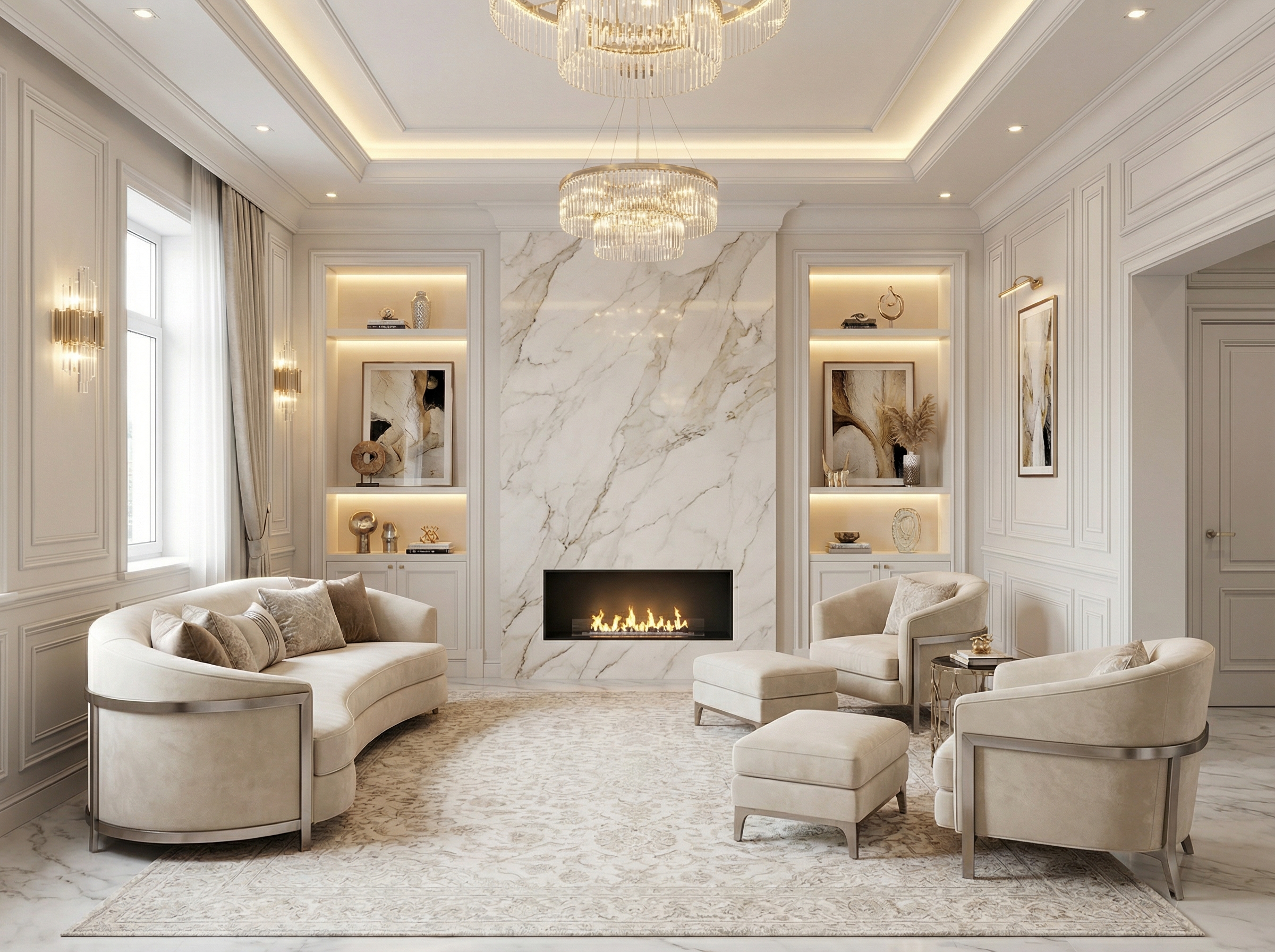 Дизайн гостиной в стиле Классика — фото интерьера от нейросети RoomGPT