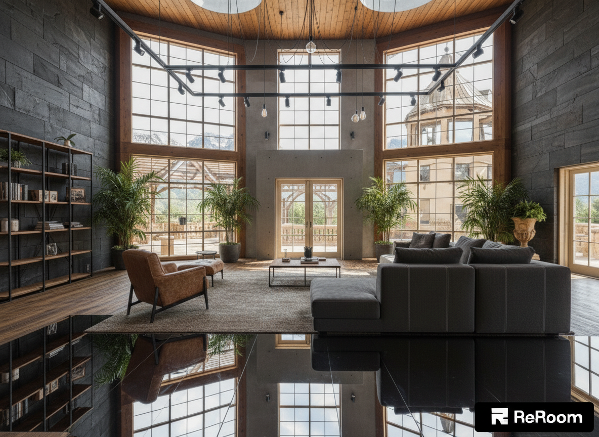 Дизайн гостиной в стиле Лофт — фото интерьера от нейросети RoomGPT