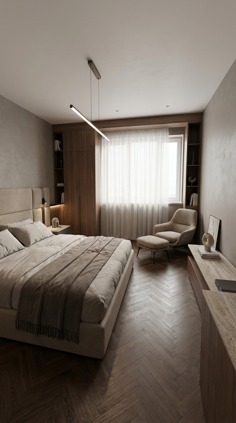Дизайн спальни в стиле Минимализм — фото интерьера от нейросети RoomGPT