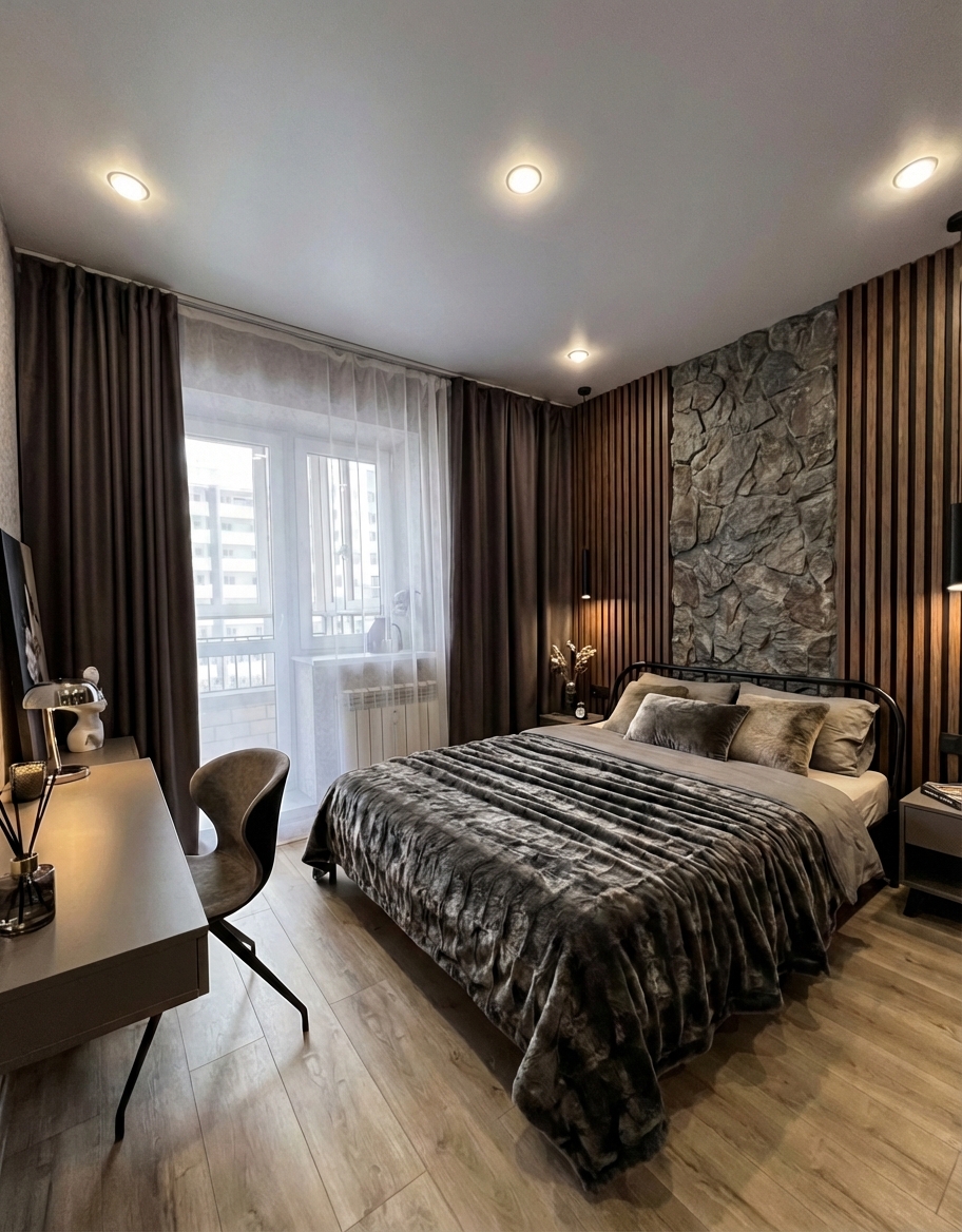 Дизайн спальни в стиле Лофт — фото интерьера от нейросети RoomGPT