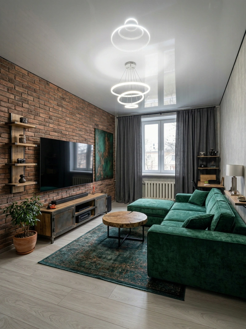 Дизайн гостиной в стиле Лофт — фото интерьера от нейросети RoomGPT