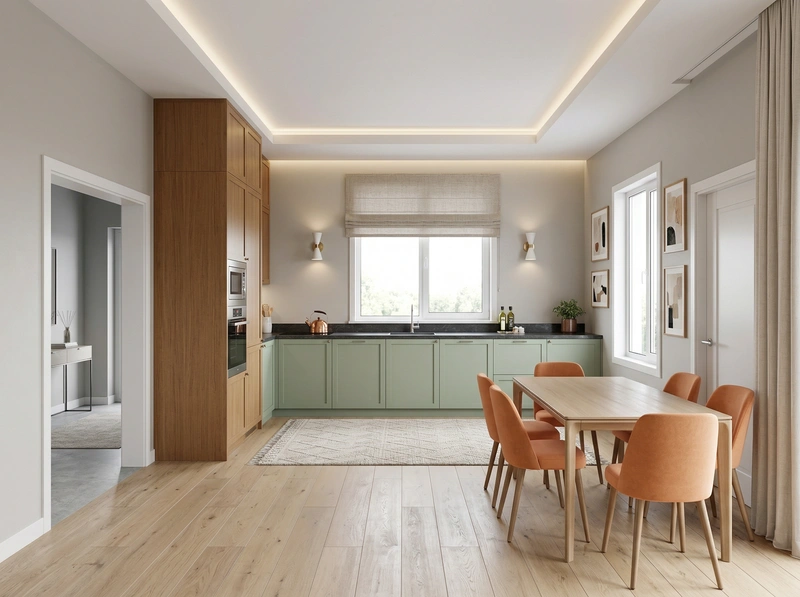 Дизайн интерьера в стиле Сканди — Кухня от нейросети RoomGPT